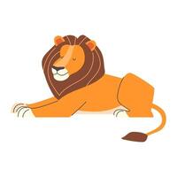 Cartoon lion lying down, resting. Illustration in flat style on a light background vector