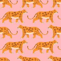 Leopard in flat style seamless pattern on light background vector