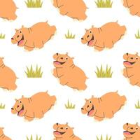 Seamless pattern cartoon hippo in flat style on white background vector