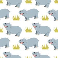 Cute hippos in flat style on white background seamless pattern vector