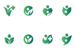 Green Health and Wellness Leaf Logo Icon Set vector
