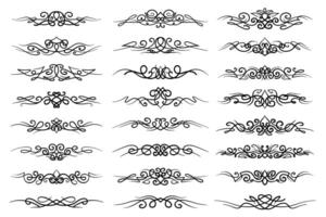 Abstract calligraphy text dividers, vintage ornamental borders. Line art swirl frames, decorative design elements. vector