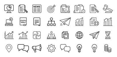Minimal Business Line Icons for Analytics Reports Communication Marketing Finance and Office Applications vector