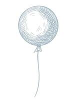illustration of round helium Balloon with string in hand drawn outline style. Linear drawing for childish party invitations or Baby shower greeting cards. Engraving for nursery decoration. vector