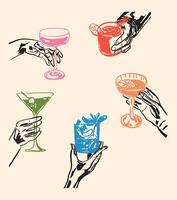 Retro Colorful Cocktail Illustration Set vector