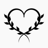 Heart border with decorative black leaf wreath and swirl pattern graphic illustration vector