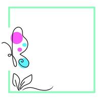 Butterfly line art border image with blue square frame vector