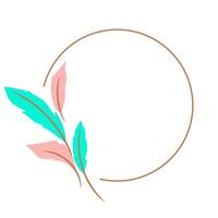 Boho border circle frame with decorative colorful feather clipart vector