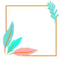 Colorful feather corner border boho style square frame vector