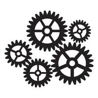 Mechanical sprocket gears sets, small, medium and large, types, Black silhouettes. Isolated illustration. with white background vector