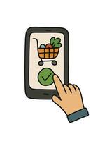 online shopping via mobile app, selecting goods in an online store vector