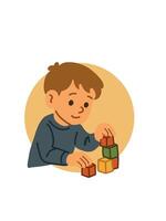 child stacking colorful blocks, developmental play with blocks vector