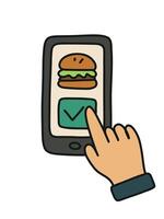 burger order via mobile app, fast food delivery interface vector