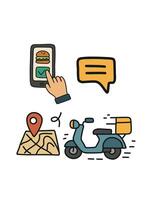 delivery interface with geolocation, scooter with delivery on map vector