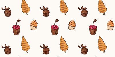 Seamless pattern of cakes and creame caramel vector