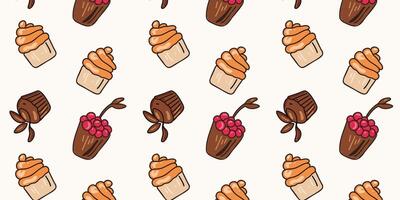 Seamless pattern of chocolate and caramel cakes vector