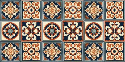 seamless pattern of a arabesque square shape ceramic tile,Portuguese Lisbon Azulejos style, moroccan ornament texture design vector