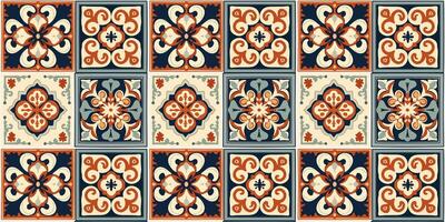 moroccan ornament texture ceramic tile, arabesque square shape design, Portuguese Lisbon Azulejos style. seamless pattern vector