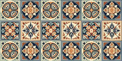 Portugal Lisabon Azulejos ornament texture design, moroccan arabesque style square shape ceramic tile, seamless pattern vector