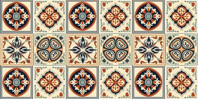 seamless pattern of a quare shape ceramic tile, Portugal, portuguese, lisbon Azulejo ornament texture design vector