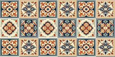 seamless pattern of a Portuguese Lisbon Azulejos ornament texture design, moroccan arabesque style square shape ceramic tile, vector