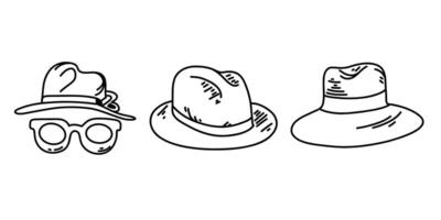 Doodle, line drawings of the hats on white background vector