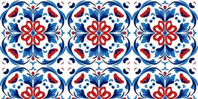 Seamless pattern of azulejo texture ornament in red - blue tones vector
