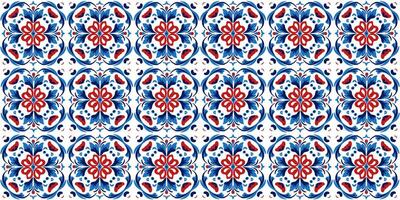 Seamless pattern of portugal azulejos texture ornament in red - blue tones vector