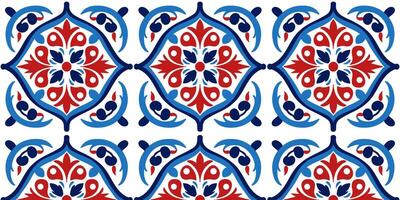 Seamless pattern of mauritanian azulejo texture ornament in red - blue tones vector