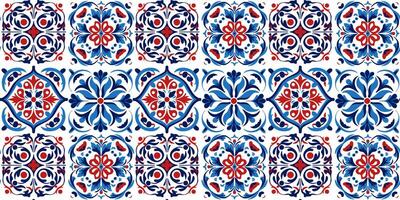 Seamless pattern of dfferent texture ornament stylized in oriental Turkish style, red - blue tones vector
