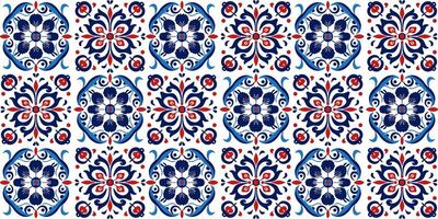 Seamless pattern of square - round texture ornament stylized in red - blue tones vector
