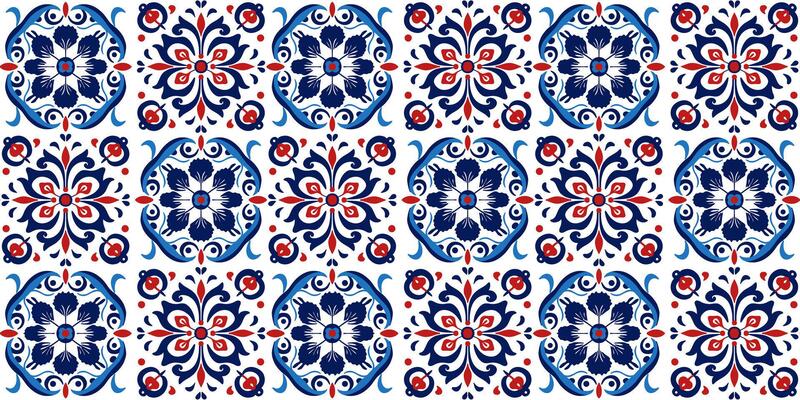 Seamless pattern of square - round texture ornament stylized in red - blue tones