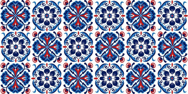 Seamless pattern of asterisk - round texture ornament stylized in red - blue tones