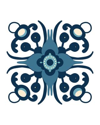 Blue Oriental vintage tile patterns, Azulejos seamless design in illustration