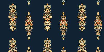 Damask organic seamless pattern. print on blue background in retro style. Golden decorative floral texture vector