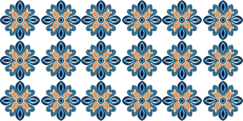 Floral ornament hand drawn seamless blue geometric tile pattern surface design, tiles,