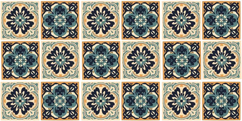 Azulejos tiles patchwork wallpaper abstract seamless pattern