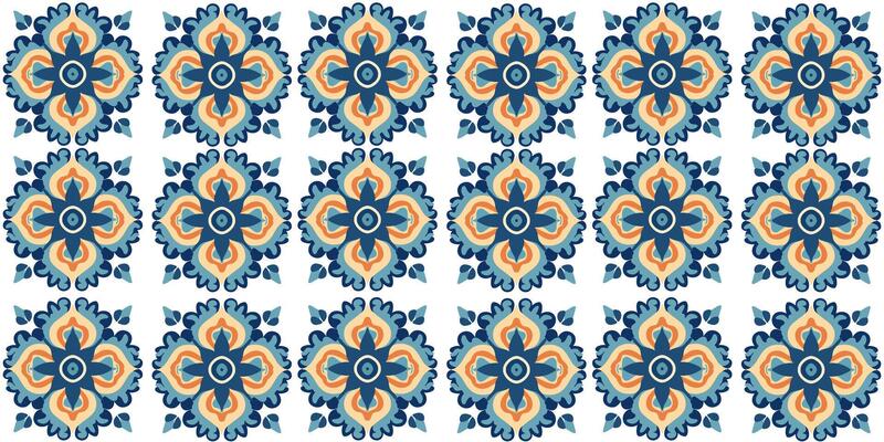 Beautiful floral oriental ornament hand drawn seamless blue geometric tile pattern surface design, tile,