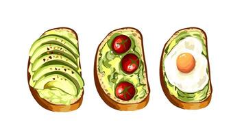 Avocado Toast Variations, Hand Drawn Breakfast Illustration Set vector