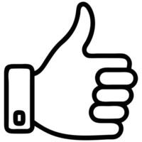 Black and White Thumb Up Icon with Cuff and Fingers Outlined Shape vector
