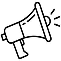Bold Line Art Illustration Megaphone Broadcasting Sound, Announcing Message, Speaking Loudly vector