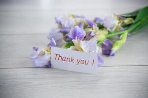 Spring irises in a minimalist composition with gratitude photo