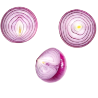 Three Sliced Red Onions with Texture on transparent Background png