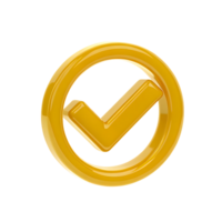 Golden check mark in circular shape on transparent background png