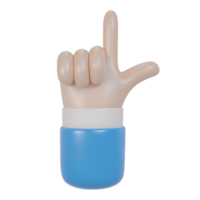 Bluesleeved cartoon hand pointing upward in 3D render on transparent background png