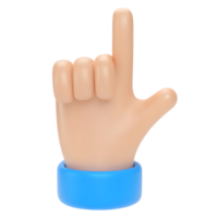 Cartoon hand pointing up gesture on transparent background in 3D style png