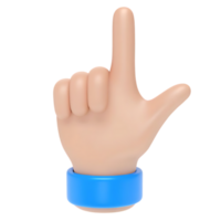 3D cartoon hand pointing up with index and thumb extended png