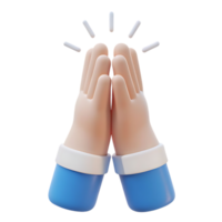 3D cartoon hands clapping or praying with light rays on transparent background png
