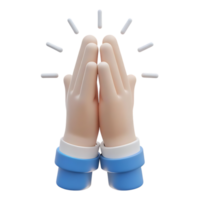 3D praying hands with light rays on transparent background render png