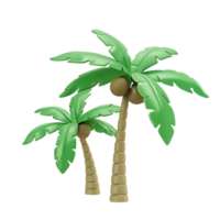3D render of two palm trees with coconuts on transparent background png